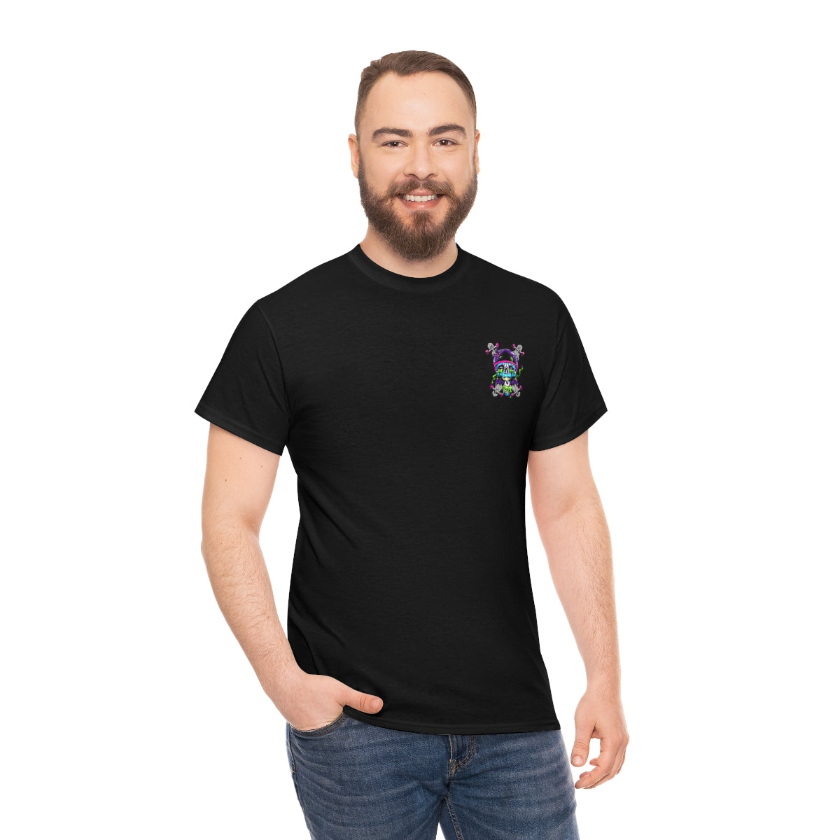 Unisex Heavy Cotton Tee-Long Boards & Skull
