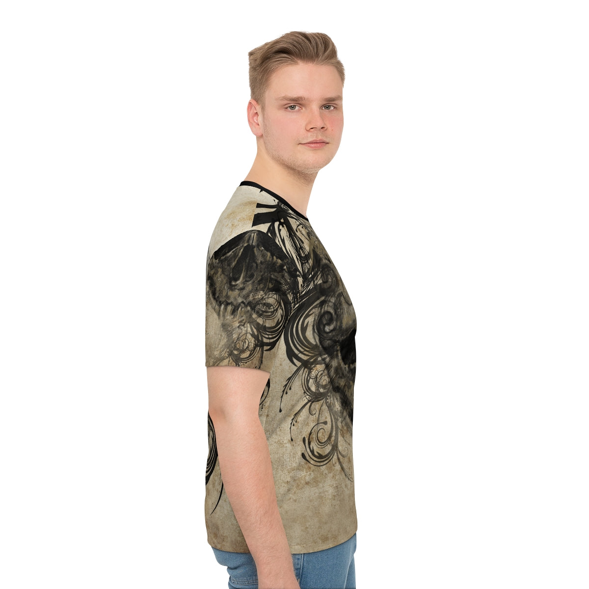 Men's Loose T-shirt-Tattoo Skull