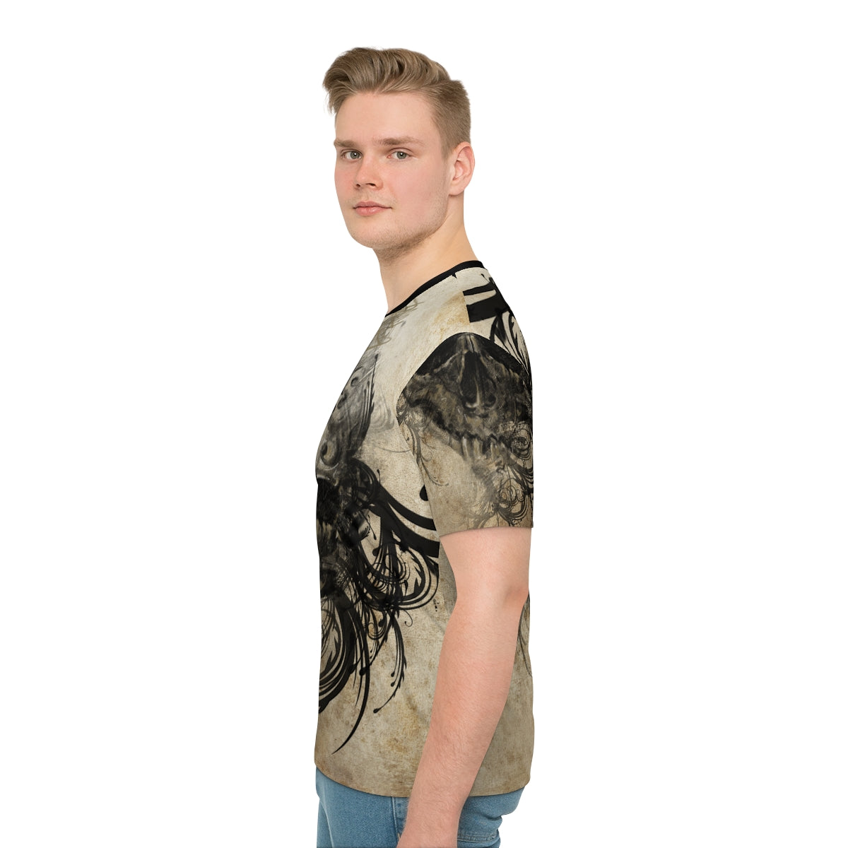 Men's Loose T-shirt-Tattoo Skull