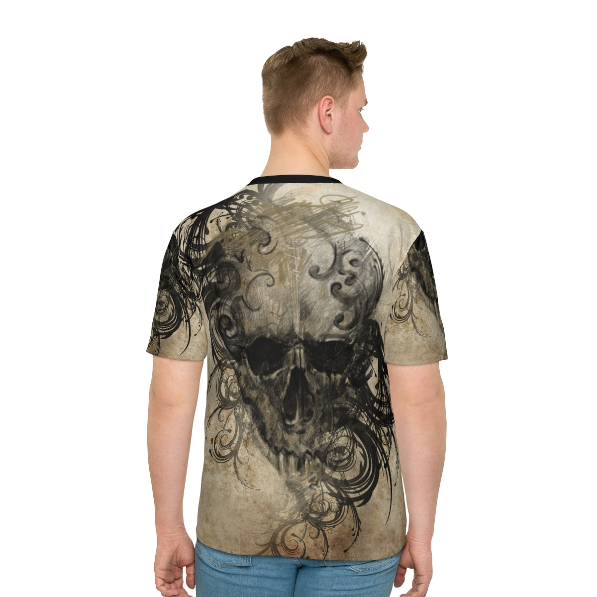 Men's Loose T-shirt-Tattoo Skull